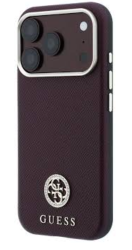 Чехол кожанный Guess для iPhone 17 Pro/18 Pro бордовый с стразами