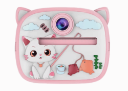Детский цифровой фотоаппарат мгновенной печати Котик розовый