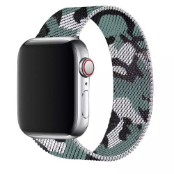 Ремешок металлический для Apple Watch 42/44/45/49 мм Милано хаки синий