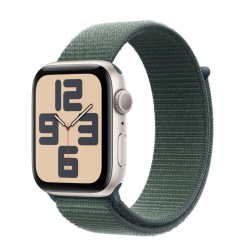 Apple Watch SE 2024, 44 мм, корпус из алюминия цвета &laquo;сияющая звезда&raquo;, ремешок нейлон зеленого цвета