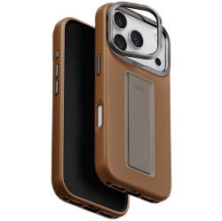 Чехол кожанный Uniq Heldro Pro MagSafe для iPhone 17 Pro коричневый с подставкой