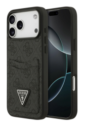 Чехол кожанный Guess для iPhone 17 Pro Max черный с отделом под карту