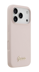 Чехол силиконовый Guess MagSafe для iPhone 17 Pro розовый c золотым лого