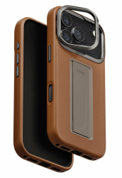 Чехол кожанный Uniq Heldro Pro MagSafe для iPhone 17 Pro Max коричневый с подставкой