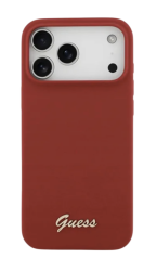 Чехол силиконовый Guess MagSafe для iPhone 17 Pro красный c золотым лого