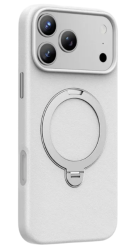 Чехол кожаный Keephone Mehold с MagSafe для iPhone 17 Pro светло-серый с подставкой