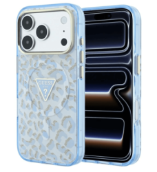 Чехол силиконовый Guess MagSafe для iPhone 17 Pro Max/18 Pro Max голубой леопардовый