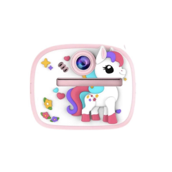 Детский цифровой фотоаппарат мгновенной печати Единорог розовый