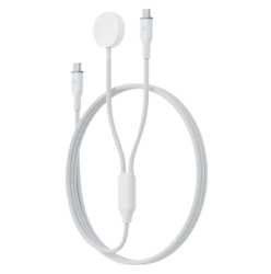 Кабель Bazic Deuce 2 в 1 Type-C to Type-C + Apple Watch Charger 60W (1,8м) тканевый белый