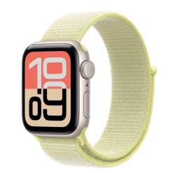 Apple Watch SE 3, 44 мм, корпус из алюминия цвета «сияющая звезда», ремешок нейлон зеленого цвета