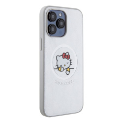 Чехол Hello Kitty MagSafe для iPhone 15 Pro Max под кожу серебристый