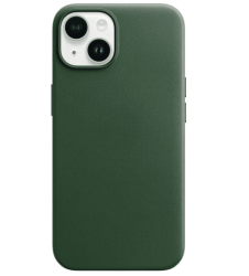 Чехол кожаный LeatherCase MagSafe для iPhone 15 зеленый