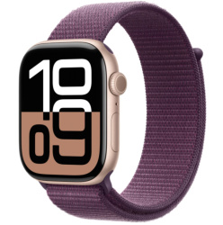 Apple Watch Series 10, 46 мм, корпус из алюминия цвета &laquo;розовое золото&raquo;, ремешок нейлон сливового цвета