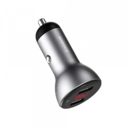 АЗУ Baseus Digital Display Car Charger 2USB 4.8A серебристое