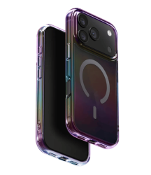 Чехол силиконовый Uniq Lridescia MagSafe для iPhone 17 Pro Max розовая голограмма