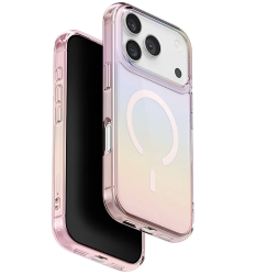 Чехол силиконовый Uniq Lridescia MagSafe для iPhone 17 Pro розовая голограмма