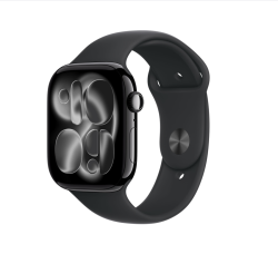 Apple Watch Series 11, 46 мм, корпус из алюминия цвета &laquo;чёрный глянец&raquo;, спортивный ремешок черного цвета