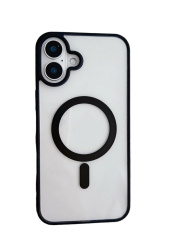 Чехол силиконовый ClearCase MagSafe для iPhone 16 прозрачный c черными бортами