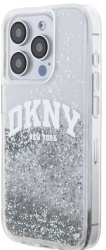 Чехол DKNY Liquid Glitter для iPhone 15 Pro Max лого серебристый