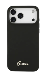 Чехол силиконовый Guess MagSafe для iPhone 17 Pro черный c золотым лого