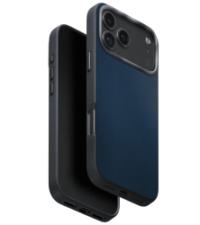 Чехол кожанный Uniq Lyden MagSafe для iPhone 17 Pro Max серо-синий