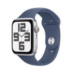 Apple Watch SE 2024, 40 мм, корпус из алюминия серебристого цвета, спортивный ремешок синего цвета