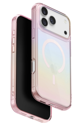 Чехол силиконовый Uniq Lridescia MagSafe для iPhone 17 Pro Max розовая голограмма