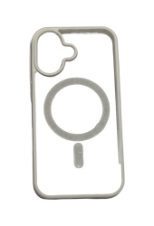 Чехол силиконовый ClearCase MagSafe для iPhone 16 прозрачный c белыми бортами