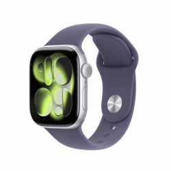 Apple Watch Series 11, 46 мм, корпус из алюминия серебристого цвета, спортивный ремешок фиолетого цвета