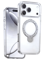 Чехол силиконовый Keephone Shinering с MagSafe для iPhone 17 Pro с блестящей подставкой прозрачный