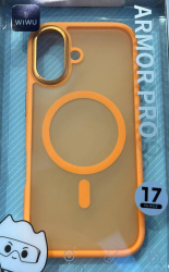 Чехол пластиковый Wiwu Armor Pro с MagSafe для iPhone 17 матовый с оранжевым