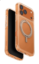 Чехол Uniq Swivix MagSafe для iPhone 17 Pro Max прозрачный с золотой подставкой 360