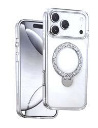 Чехол силиконовый Keephone Shinering с MagSafe для iPhone 17 Pro Max с блестящей подставкой прозрачный