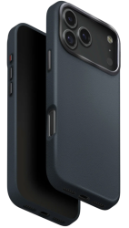 Чехол кожанный Uniq Lyden MagSafe для iPhone 17 Pro серо-синий