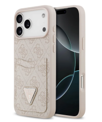 Чехол кожанный Guess для iPhone 17 Pro розовый с отделом под карту