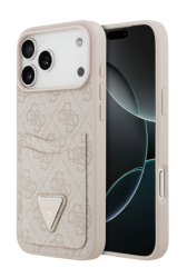 Чехол кожанный Guess для iPhone 17 Pro Max розовый с отделом под карту