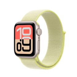 Apple Watch SE 3, 44 мм, корпус из алюминия цвета «сияющая звезда», ремешок нейлон зеленого цвета