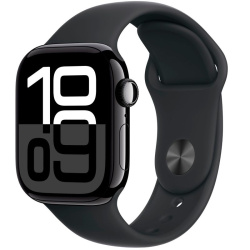 Apple Watch Series 10, 46 мм, корпус из алюминия цвета «чёрный глянец», спортивный ремешок черного цвета