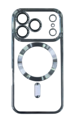 Чехол силиконовый MagSafe для iPhone 17 Pro прозрачный с серебристой окантовкой