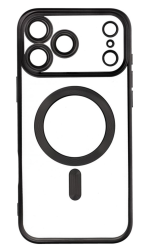 Чехол силиконовый MagSafe для iPhone 17 Pro прозрачный с черной окантовкой