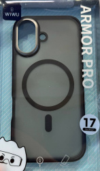 Чехол пластиковый Wiwu Armor Pro с MagSafe для iPhone 17 матовый с черным