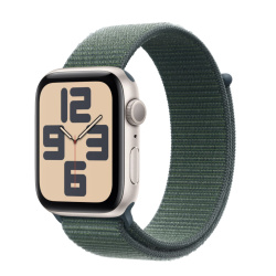 Apple Watch SE 2024, 40 мм, корпус из алюминия цвета &laquo;сияющая звезда&raquo;, ремешок нейлон зеленого цвета