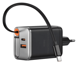 СЗУ Wiwu Helix Type-C+USB 45W с кабелем Type-C 0,7м черное