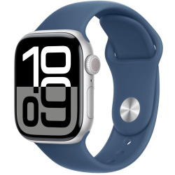 Apple Watch Series 10, 42 мм, корпус из алюминия серебристого цвета, спортивный ремешок синего цвета