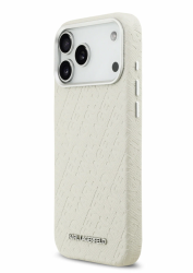 Чехол кожанный Karl Lagerfeld MagSafe для iPhone 17 Pro бежевый с надписями карл
