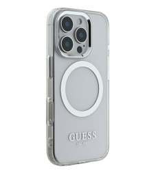 Чехол Guess MagSafe для iPhone 16 Pro Max прозрачный с серебряным