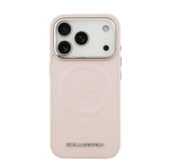 Чехол Karl Lagerfeld MagSafe для iPhone 17 Pro Max кожаный розовый с инициалами