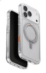 Чехол Uniq Swivix MagSafe для iPhone 17 Pro Max прозрачный с серебристой подставкой 360