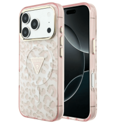 Чехол силиконовый Guess MagSafe для iPhone 17 Pro розовый леопард