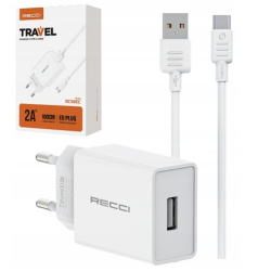СЗУ Recci Travel USB + кабель Type-C белое